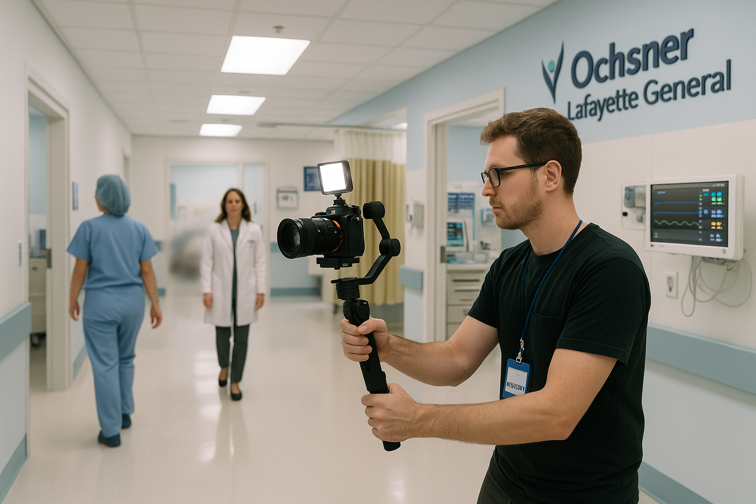 Lafayette healthcare videographer filming at Ochsner Lafayette General medical facility