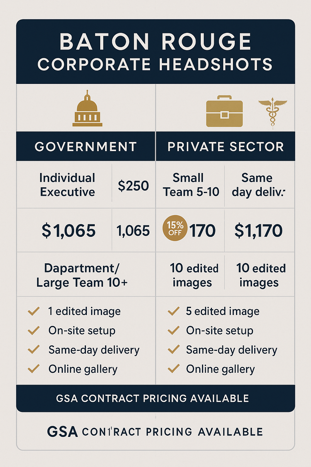 Baton Rouge corporate headshot pricing for government and private sector