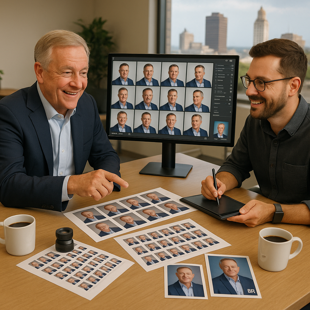 Baton Rouge executive reviewing professional headshot gallery