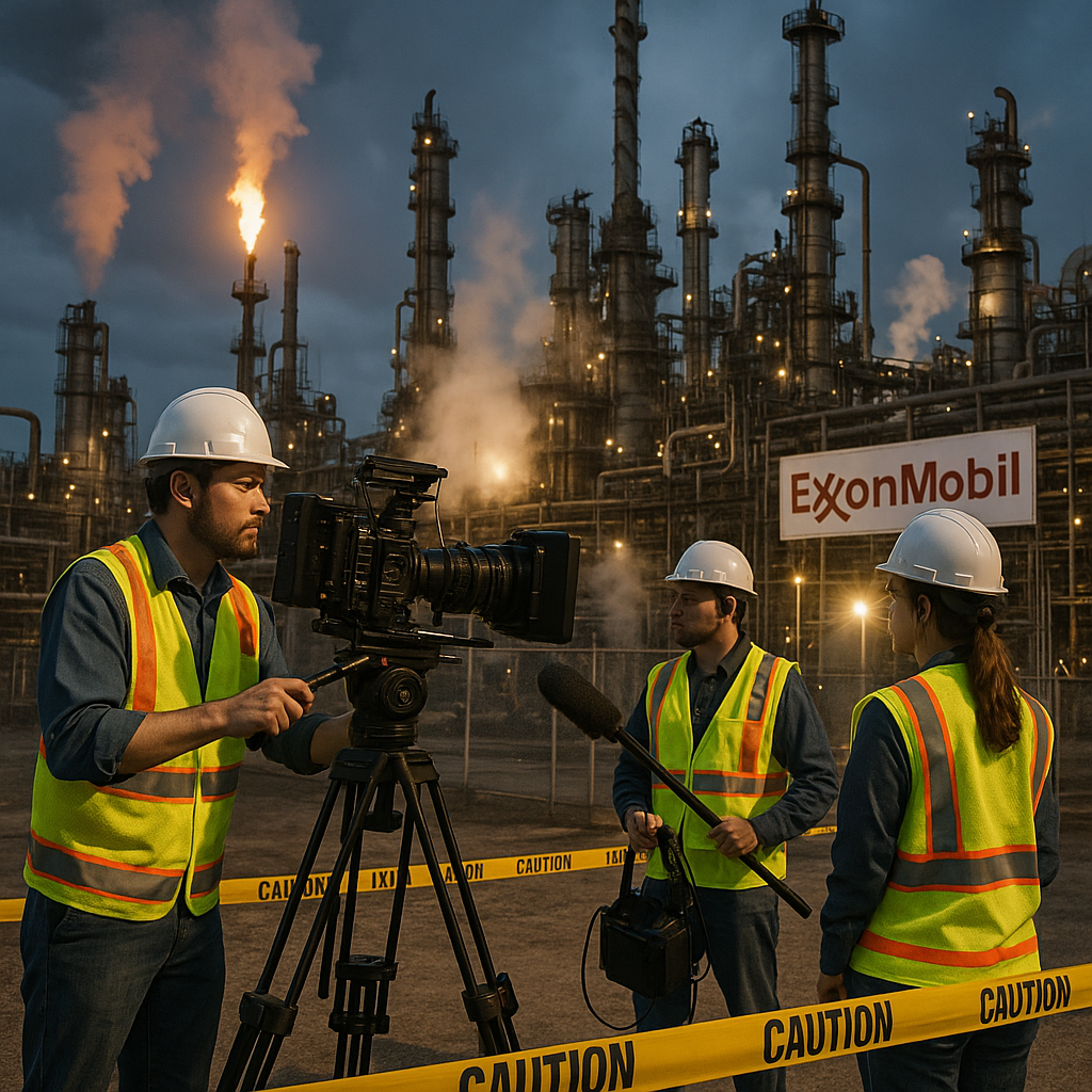 Baton Rouge videography team filming at ExxonMobil refinery industrial facility