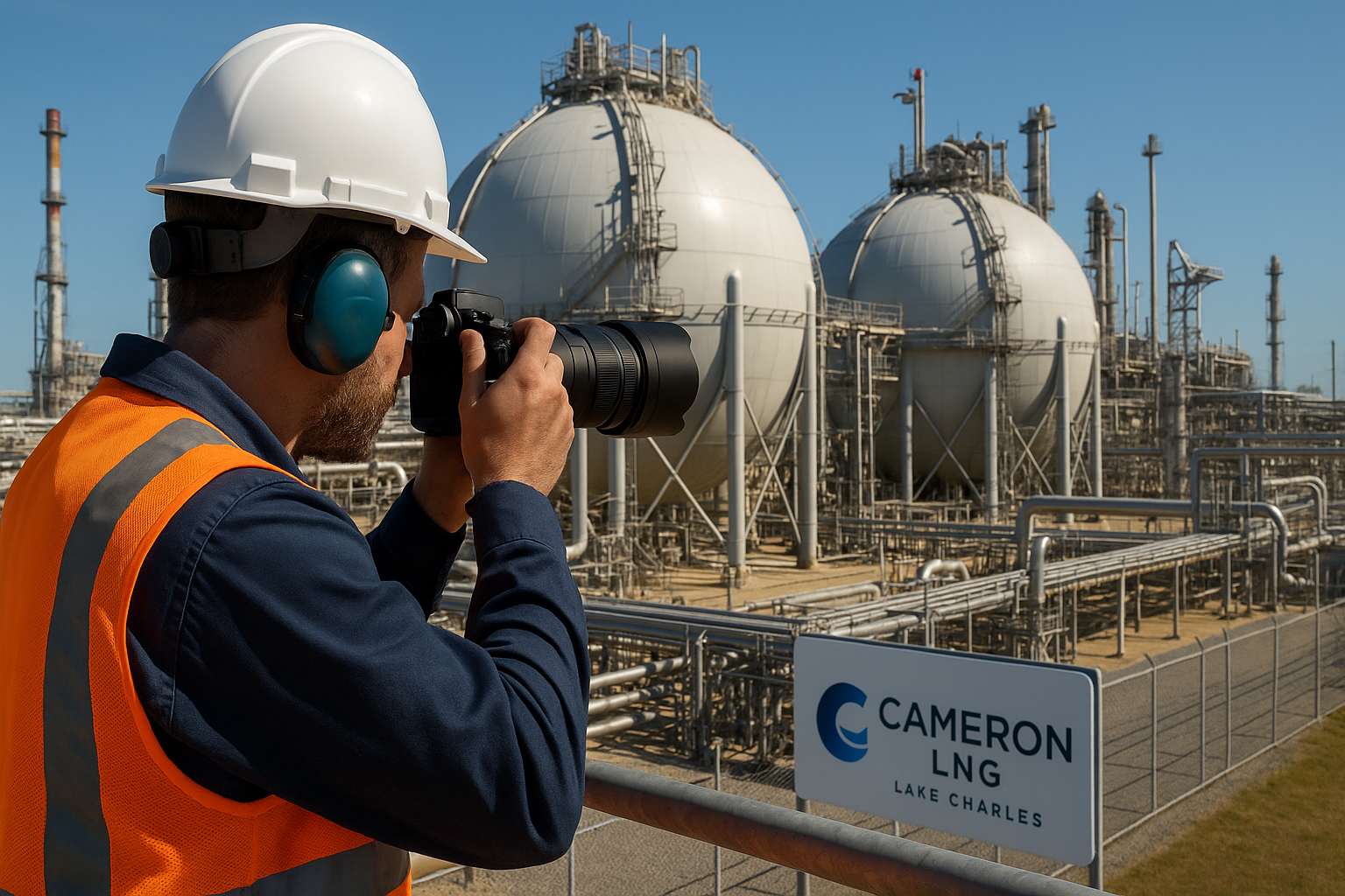 Photographer documenting Cameron LNG facility operations Lake Charles