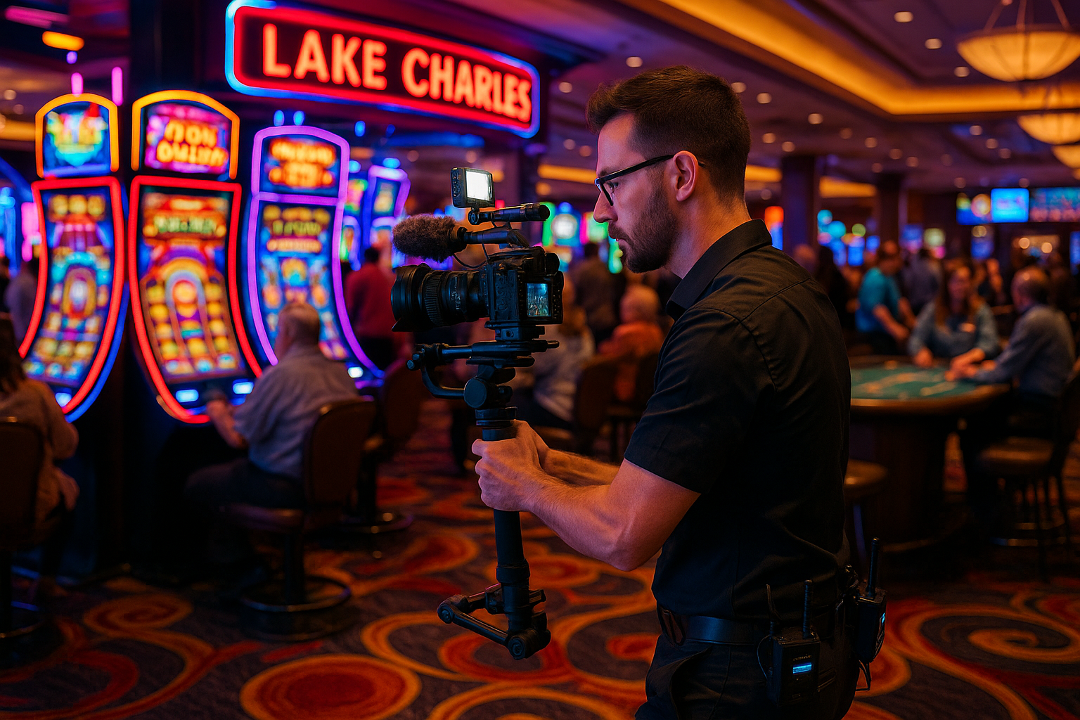 Lake Charles casino floor videography capturing entertainment and gaming atmosphere