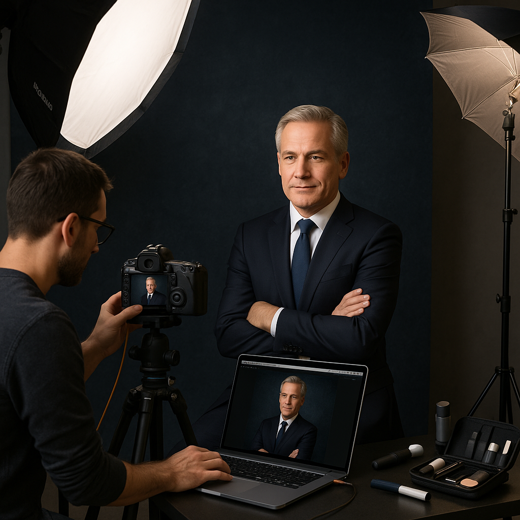 C suite executive professional portrait session with premium backdrop and lighting