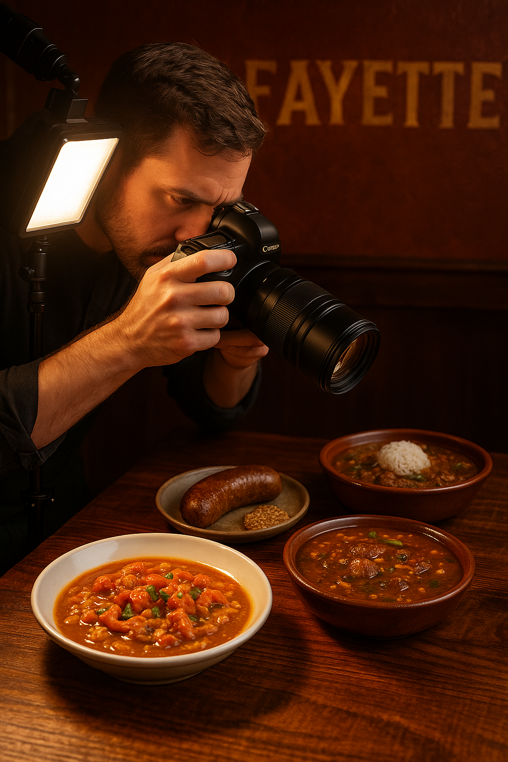 Lafayette food photographer capturing Cajun cuisine at local restaurant