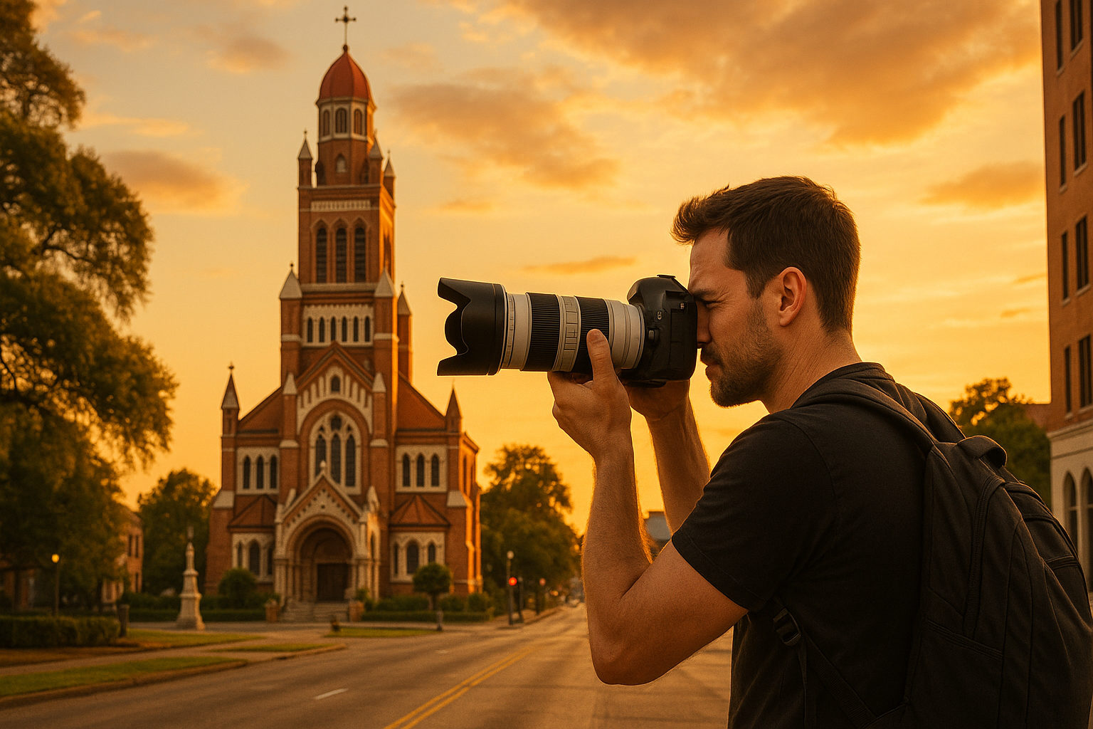 Professional photographer capturing downtown Lafayette Louisiana architectural development