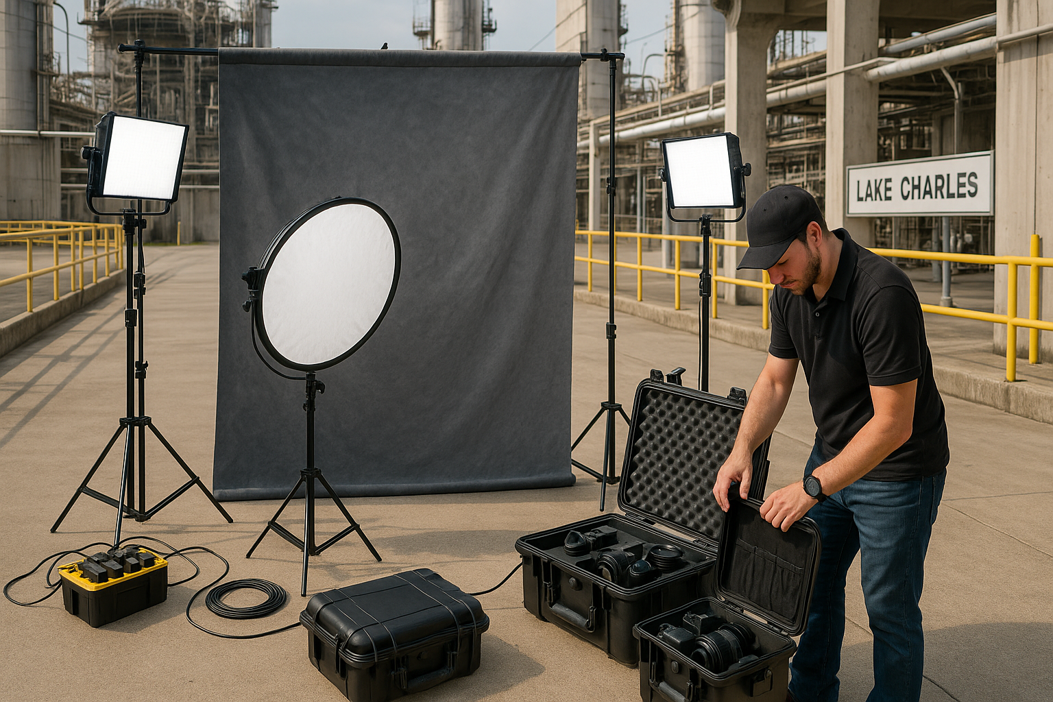 Lake Charles on-location photography setup at industrial client site