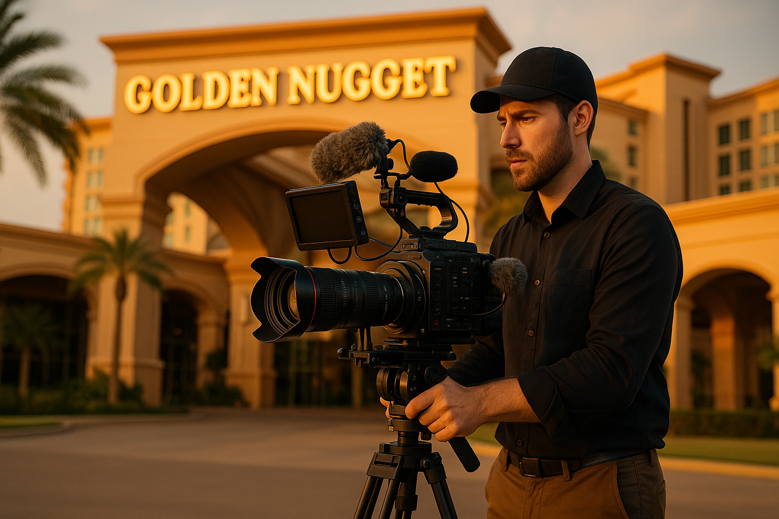 Professional videographer filming at Golden Nugget casino resort Lake Charles