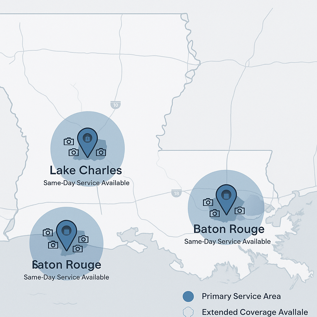 Louisiana corporate headshot service map covering Lafayette Baton Rouge Lake Charles