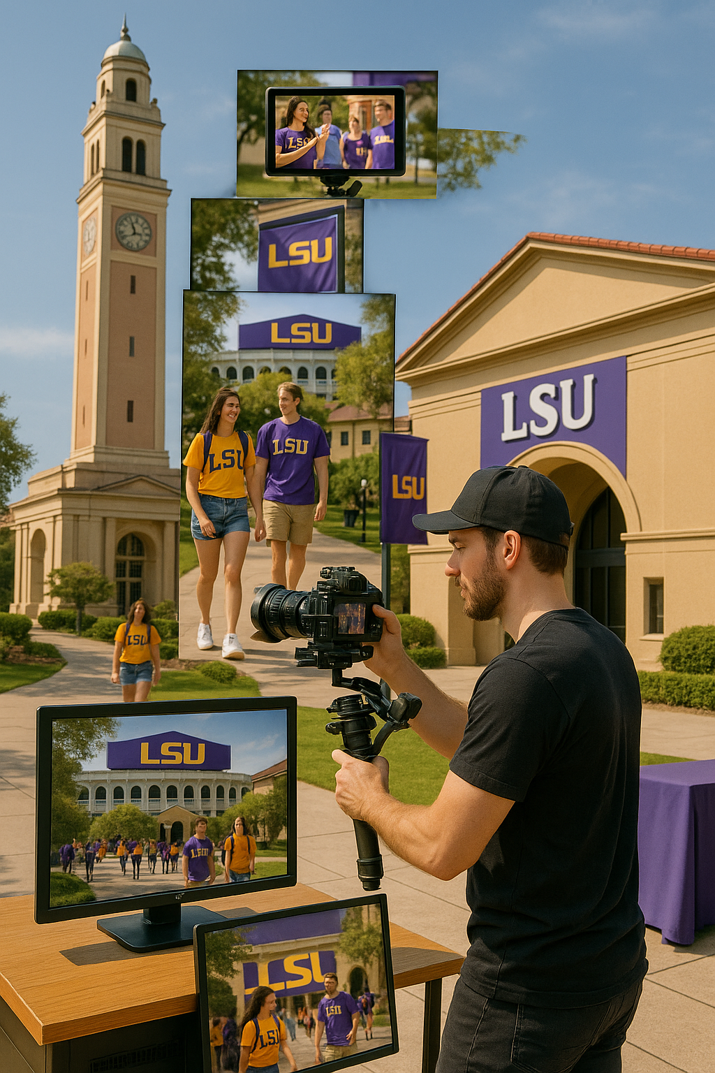 LSU partnership videographer creating promotional content for Louisiana State University