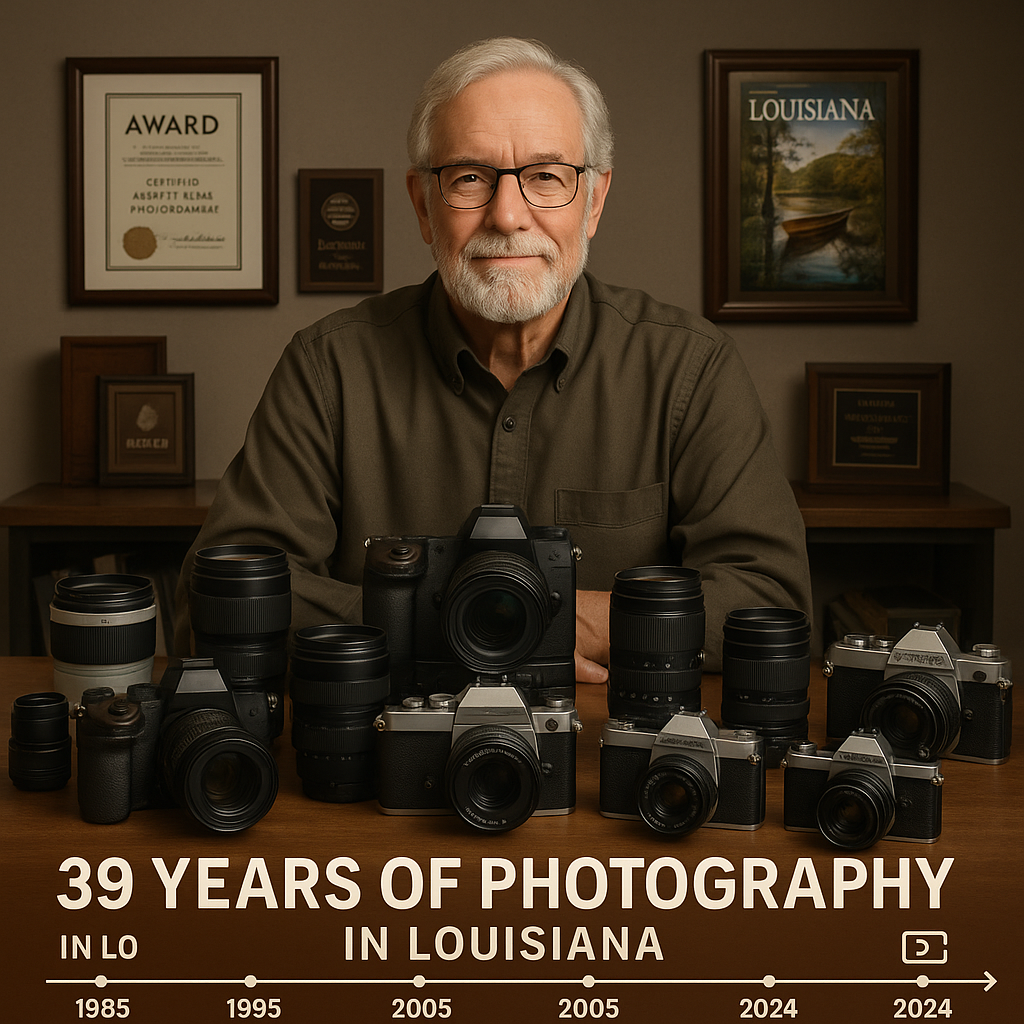 Professional photographer with 39 years Louisiana experience and high resolution equipment