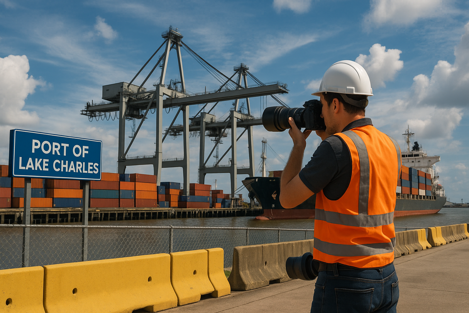 Photographer capturing Port of Lake Charles shipping and maritime operations