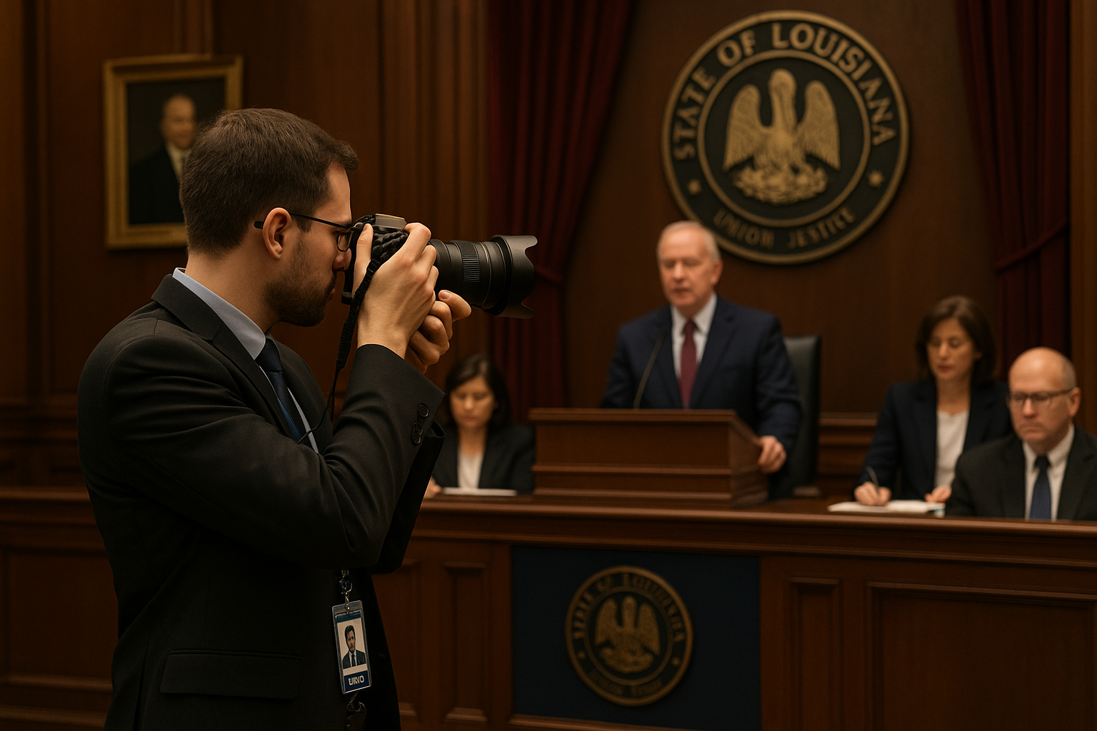 Photographer documenting Louisiana state government facilities and officials