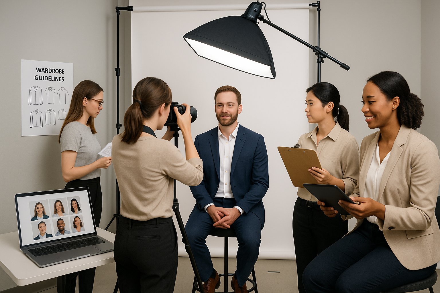 Corporate team headshot day with consistent styling for entire organization