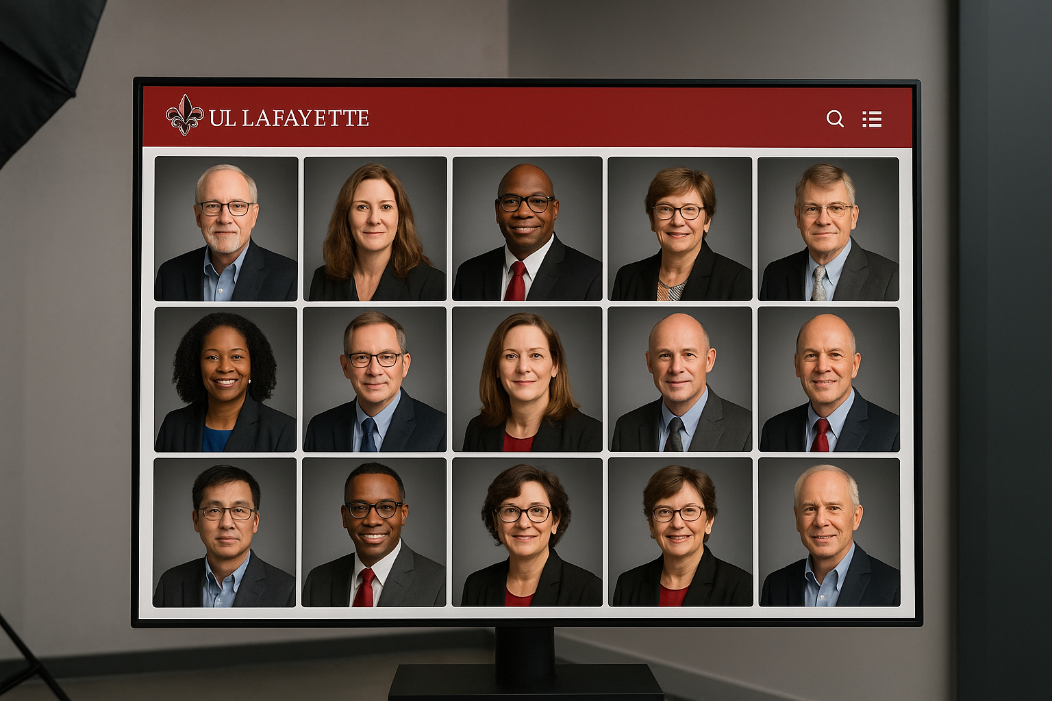 UL Lafayette faculty headshot portfolio showcasing academic professionals