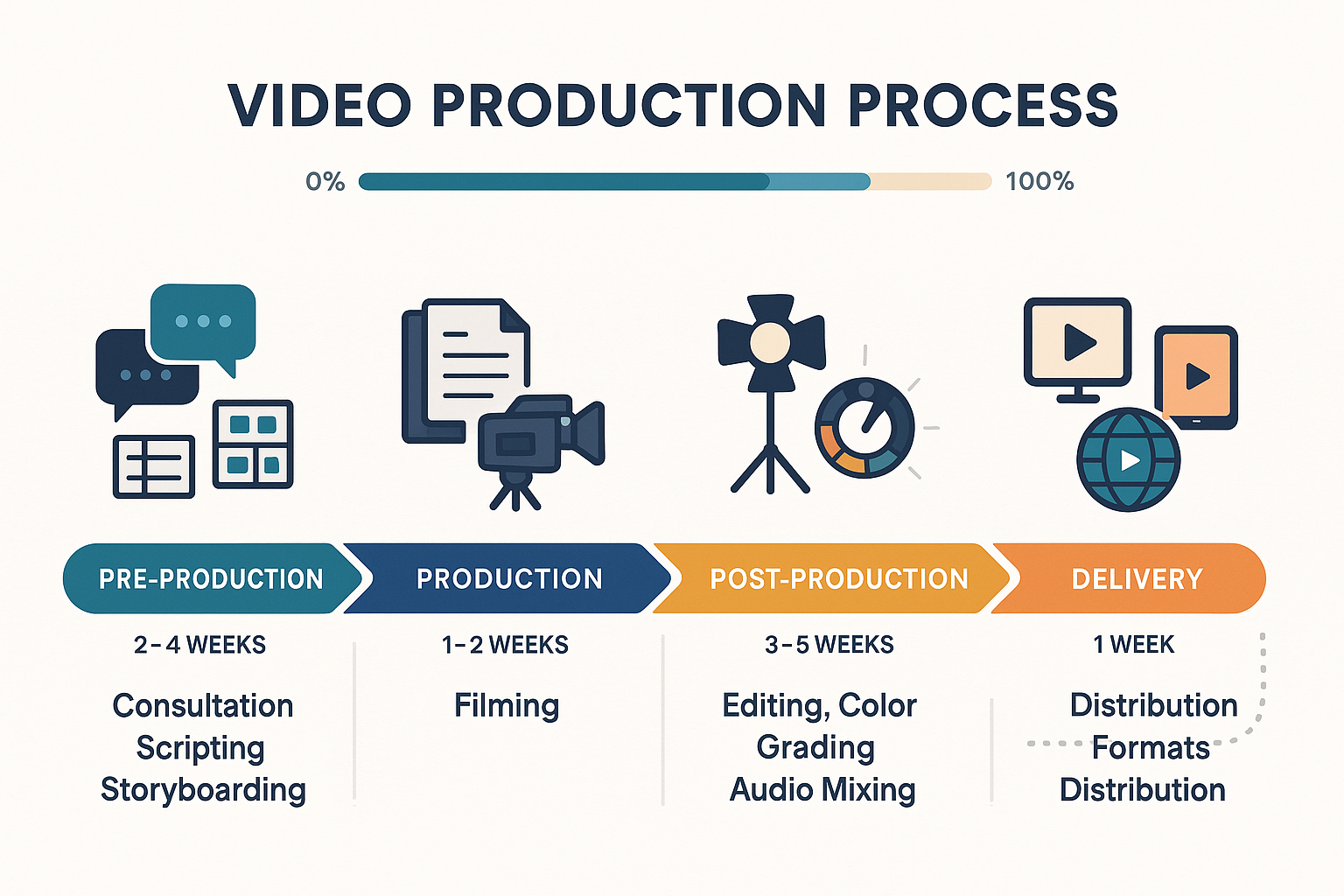 Five step video production process from discovery to delivery for Louisiana clients