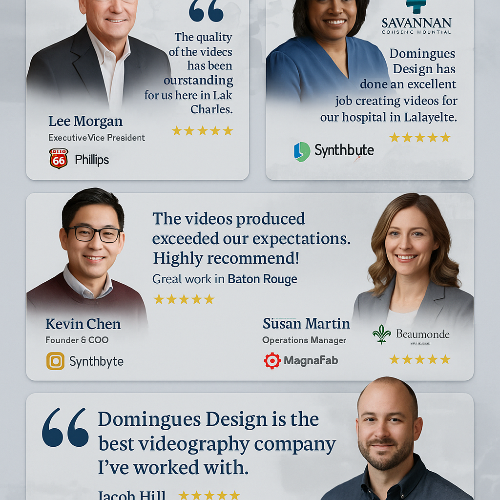 Louisiana business owners and executives praising Domingues Design videography services