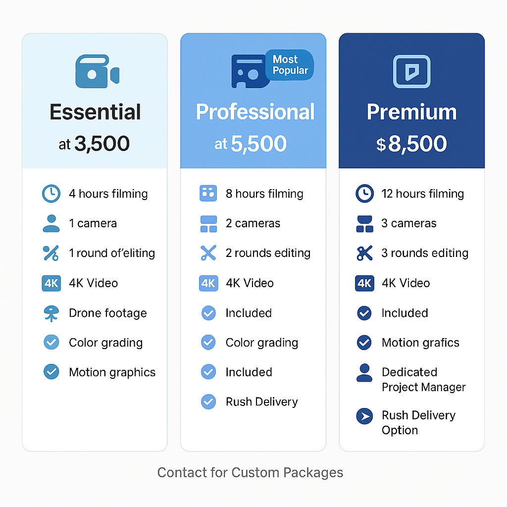 Video production package options and pricing tiers for Louisiana businesses