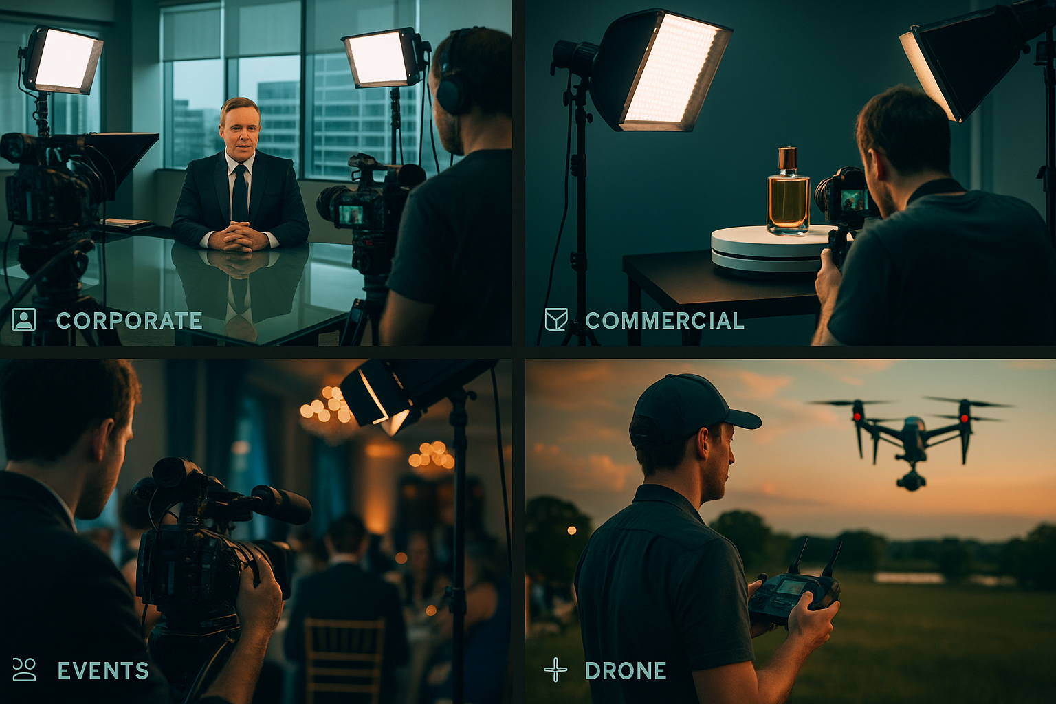 Four types of video production services corporate commercial events and drone videography